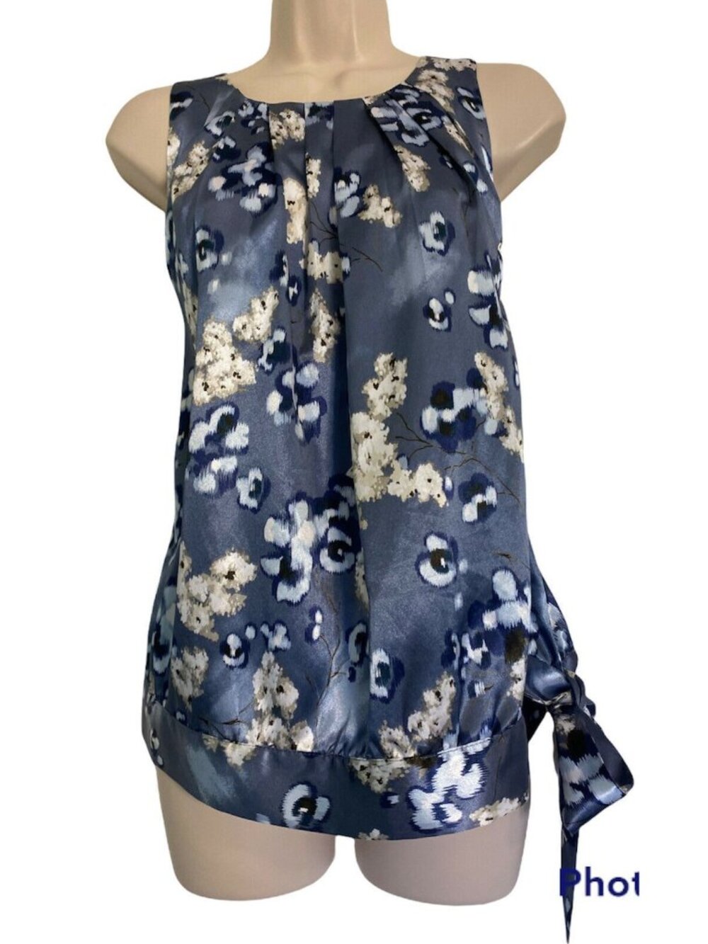 APT 9 Women's PXL sleeveless side tie tank Floral print blue and white polyester